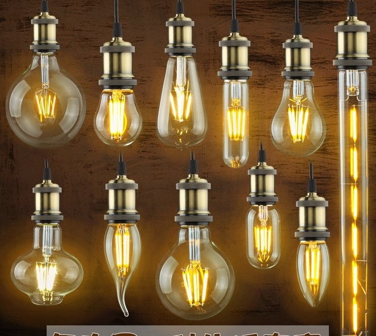 LED Edison Antique Bulb G45 LED Filament Bulb 2 Watt LED Bulb A19 T30 T45 ST58 ST64 G80 G95 G125 C35 vesicle  pull tail