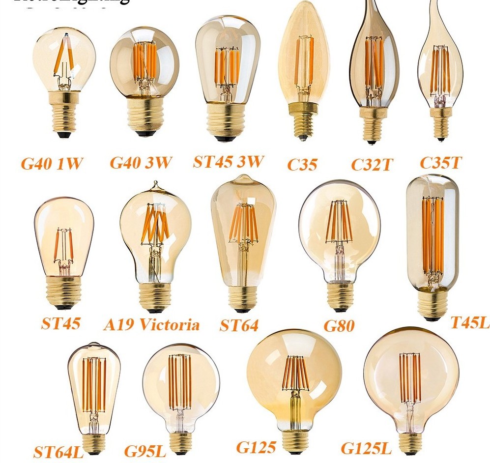 LED Edison Antique Bulb G45 LED Filament Bulb 2 Watt LED Bulb A19 T30 T45 ST58 ST64 G80 G95 G125 C35 vesicle  pull tail