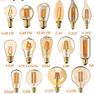 LED Edison Antique Bulb G45 LED Filament Bulb 2 Watt LED Bulb A19 T30 T45 ST58 ST64 G80 G95 G125 C35 vesicle  pull tail