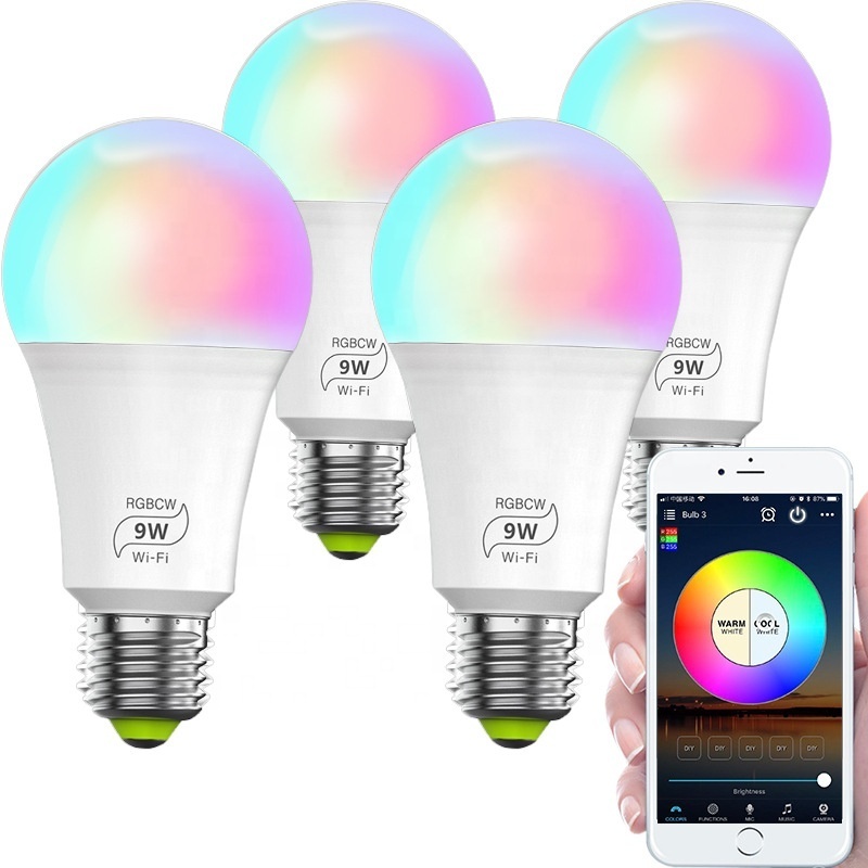 Smart light bulb A60 E12 5W candle bubble WiFi tip bubble smart bulb RGB colorful Smart candle lamp Tu Ya bulb