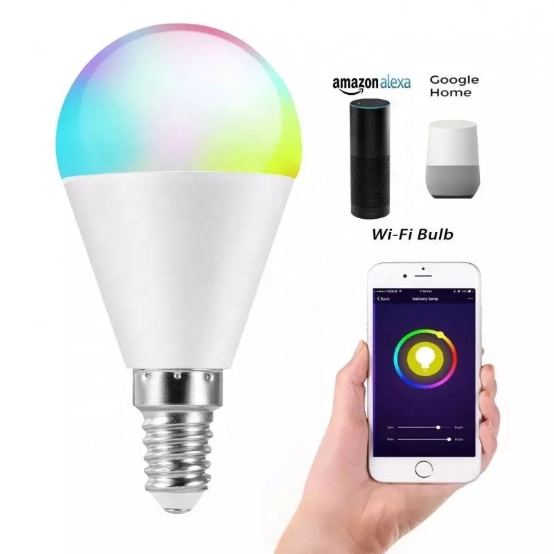 Smart light bulb A60 E12 5W candle bubble WiFi tip bubble smart bulb RGB colorful Smart candle lamp Tu Ya bulb