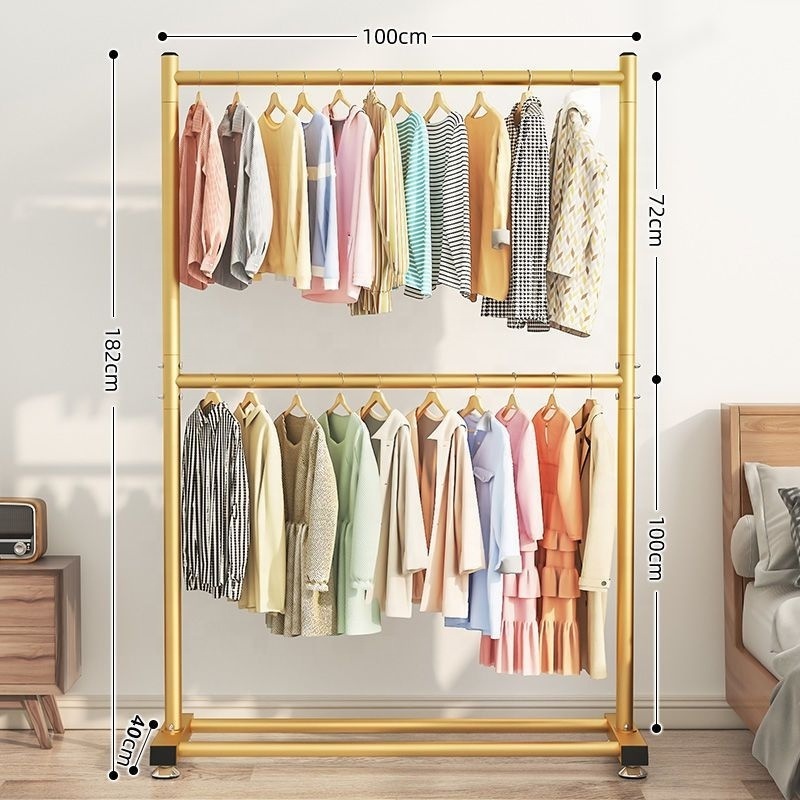 Floor-to-ceiling Clothes Rack Solid Wood Double Drying Clothes Rack Vertical Bedroom Household Storage Simple Clothes