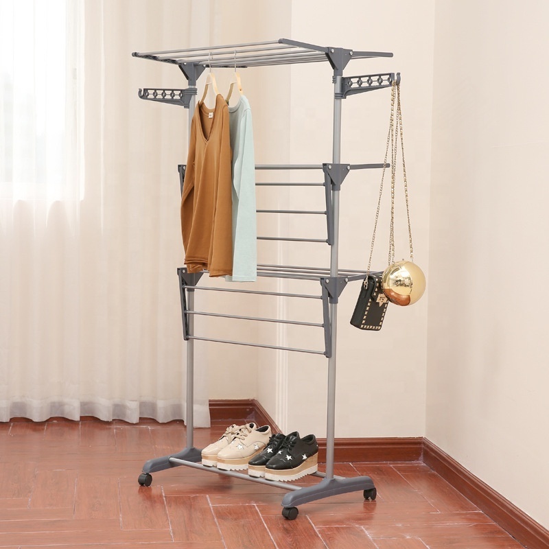 Double Rod Garment Clothing Rack Rolling Clothes Racks Hanging Rail On Wheels