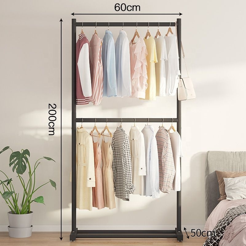 Floor-to-ceiling Clothes Rack Solid Wood Double Drying Clothes Rack Vertical Bedroom Household Storage Simple Clothes