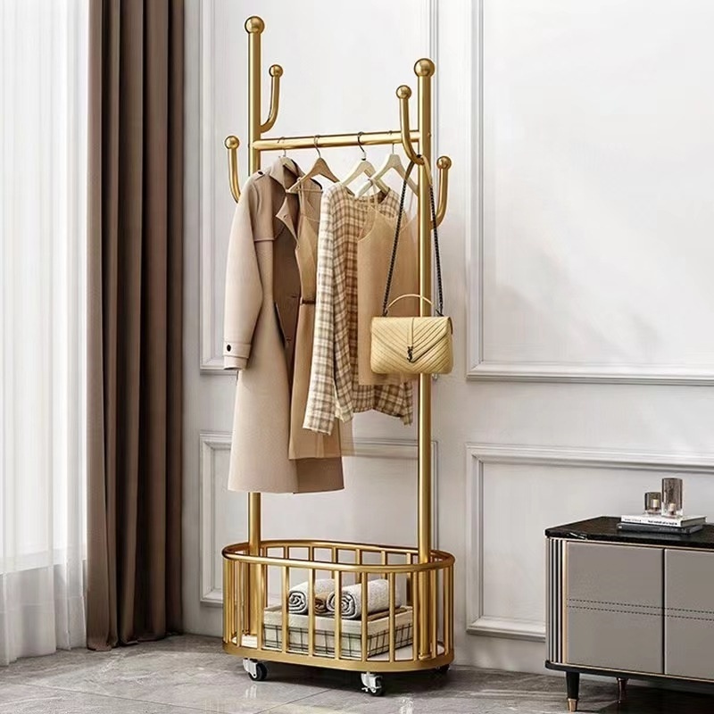 Coat Rack Floor Hanging Gold Metal Living Room Movable Stand Home Storage Organization Coat Clothes Rack