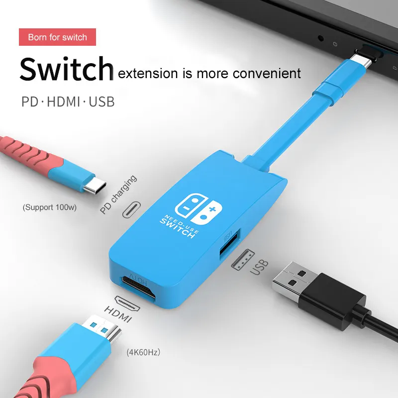 NS Switch 4k USB 3.0 USB-C 3 in 1 HUB Type-c Docking Station  Screen Compatible Nintendo switch console