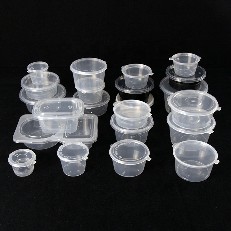 Clear plastic small pocket sauce condiments containers boxes 2oz sauce food cups with sealing lids