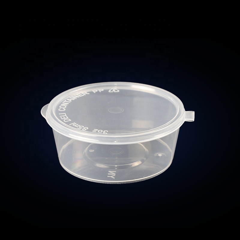 Clear plastic small pocket sauce condiments containers boxes 2oz sauce food cups with sealing lids