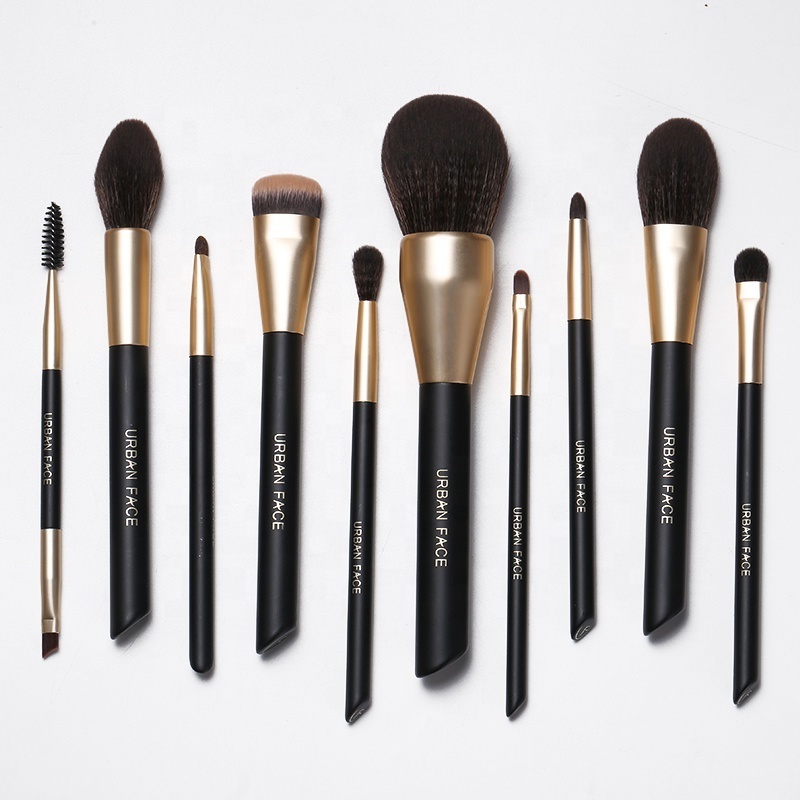 Beauty Tools Kabuki Professional Accessories Gold Glitter Makeup Brushes Black Handle Synthetic Hair Makeup Brush Set