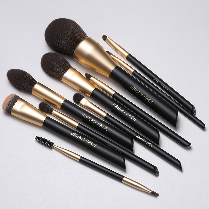 Beauty Tools Kabuki Professional Accessories Gold Glitter Makeup Brushes Black Handle Synthetic Hair Makeup Brush Set