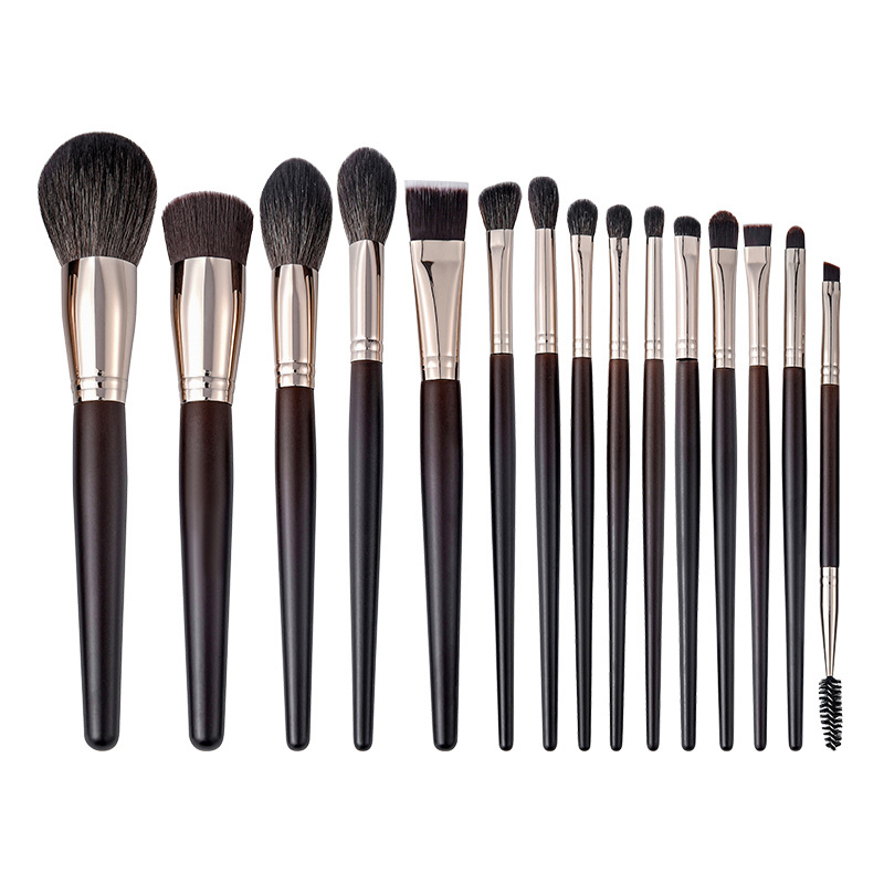 ZY-31 Natural Goat Pony Hair Eyeliner Eye Shadow Blending Eyebrow Smokey Shader Brushes 15Pcs No Logo Makeup Brush Set With Case