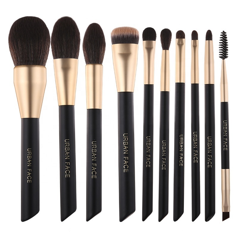 Beauty Tools Kabuki Professional Accessories Gold Glitter Makeup Brushes Black Handle Synthetic Hair Makeup Brush Set