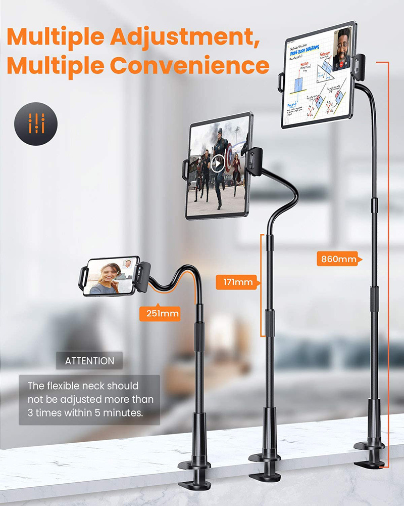 Flexible Lazy Phone Holder with Adjustable Gooseneck Versatile Clamp and 360 Rotating Bracket Universal Tablet Mount Phone Stand