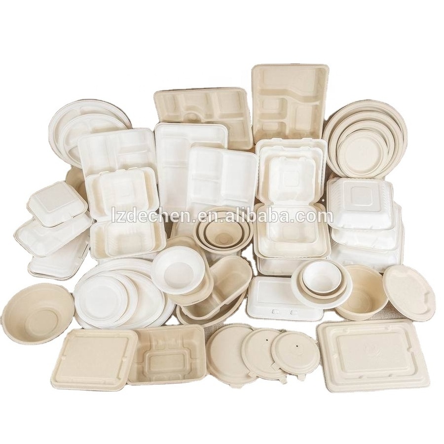 customized biodegradable compostable plastic paper food  trays with lid party disposable plates