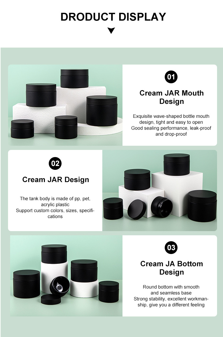 Recycled Cosmetic Containers With Lid 100ml PP Plastic Candy Bottle Face Cream Jar Black Plastic Jars