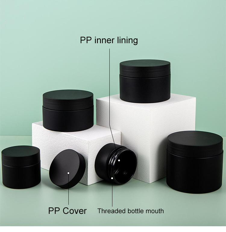 Recycled Cosmetic Containers With Lid 100ml PP Plastic Candy Bottle Face Cream Jar Black Plastic Jars