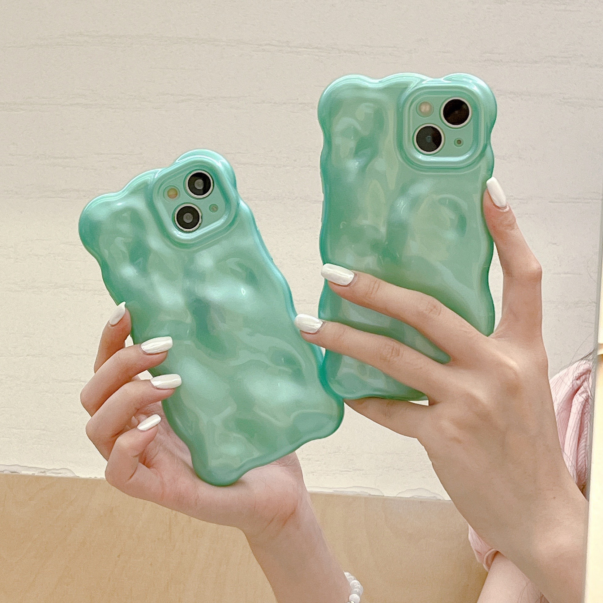 Glitter Solid Candy Color 3D Wave Soft TPU Phone Case for iPhone 11 12 13 14 Pro Max Summer Bling Water Ripple Shockproof Cover