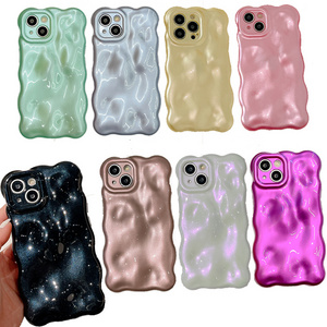 Glitter Solid Candy Color 3D Wave Soft TPU Phone Case for iPhone 11 12 13 14 Pro Max Summer Bling Water Ripple Shockproof Cover