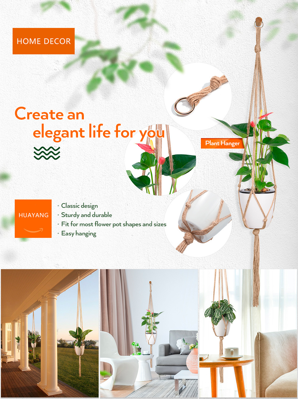 Wholesale Hot Sale Home Decor Crochet Tassel Macrame Wall Plant Hanger Hanging Planter Indoor Rope Planter Pot Holder