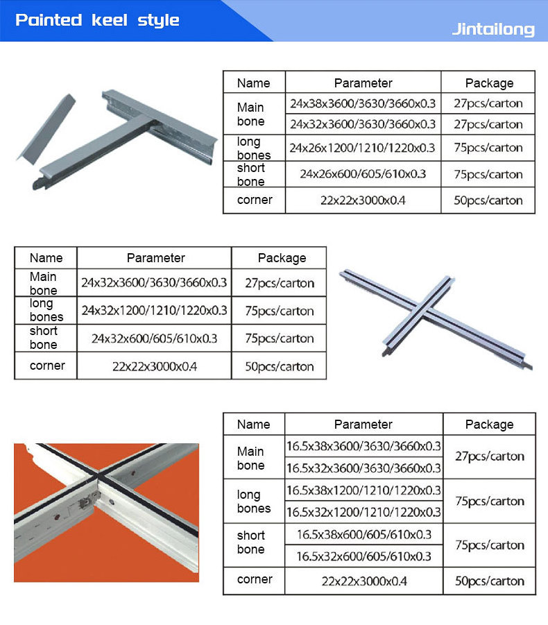 High quality ceiling tile hanging frame/false suspended galvanized ceiling t grid components paint keel mineral fiber board