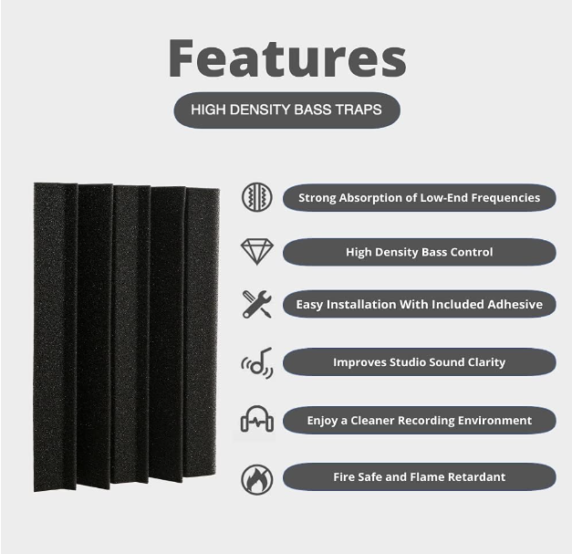 Acoustic Foam Bass Trap Studio Foam Soundproof Padding Wall Panels Corner Block Finish for Studios Home and Theater KTV