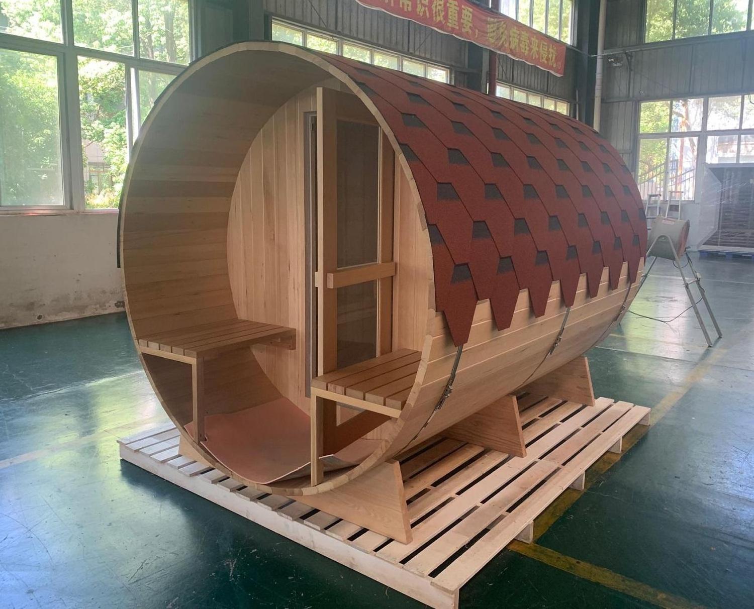 Saunaking Outdoor Traditional Steam Barrel Traditional Steam Sauna Outdoor Spruce Sauna Room 3-4 Persons Outdoor Barrel Sauna