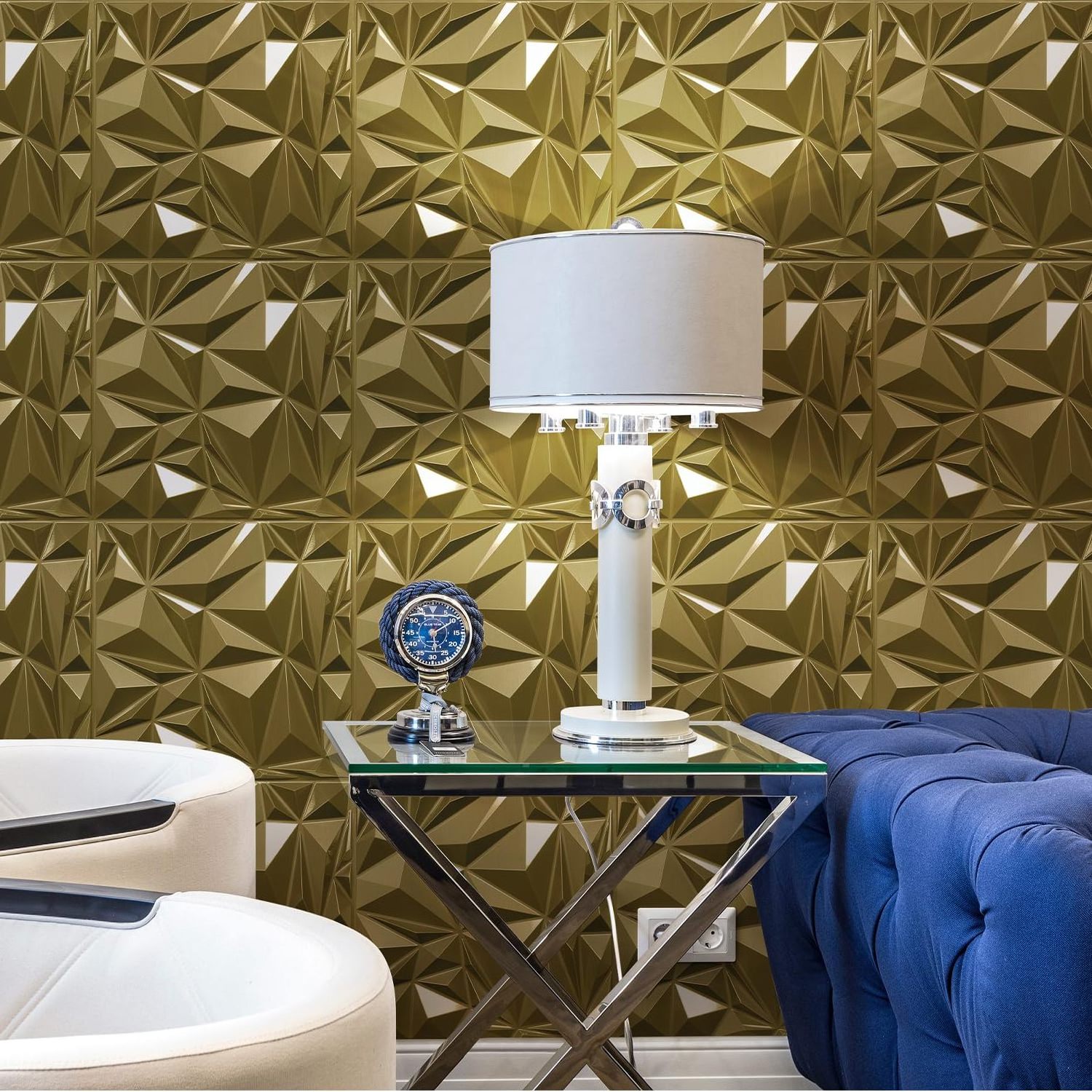 3dwallpanels PVC 3D Wall Panel Diamond for Interior Wall Decor in White 19.7