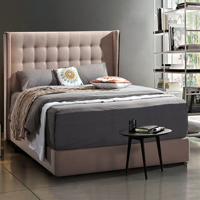 Button Tufted Wingback Linen Fabric Upholstered King Bed