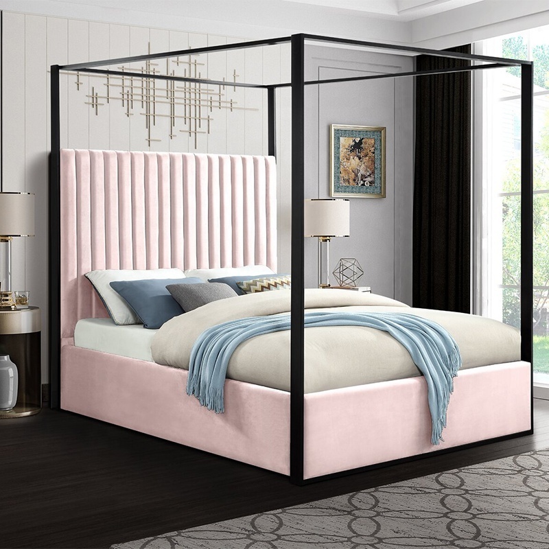 Luxury solid wood gold metal canopy bed queen size design bedroom furniture