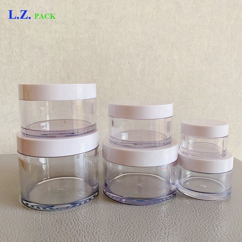 Stock 1oz 1.7oz 3.5oz 5.2oz 7oz 8.8oz Round White Lid PET Thick Bottom Plastic Cream Jar Custom Logo Body Scrub Butter Jars