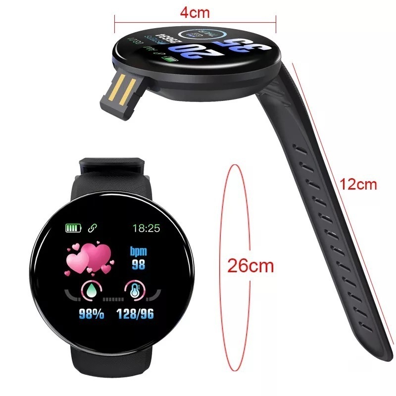 Waterproof Upgraded Men Women Blood Pressure Smart watch Sport Tracker Pedometer D18 Smart Watches