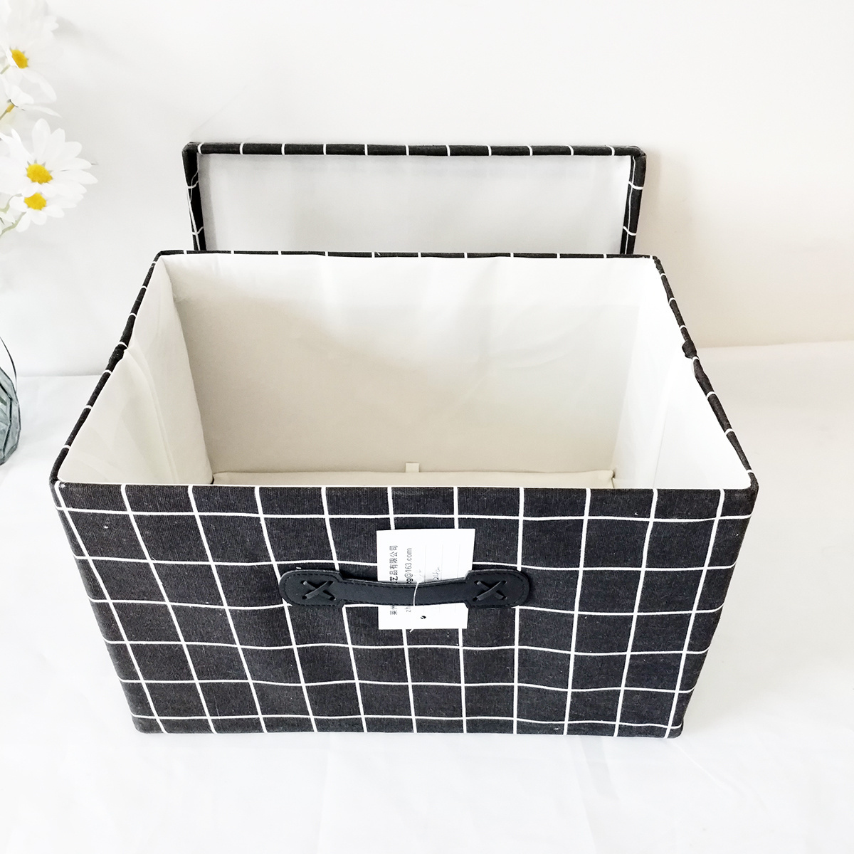 Foldable Removable lids cotton linen home storage cubes bins baskets cloth close organizer with handles