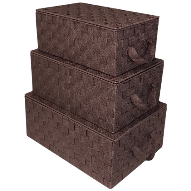 Closet woven Storage Baskets for shelves with lid Cube Organizer Set Stackable Fabric Storage Bins with Handles