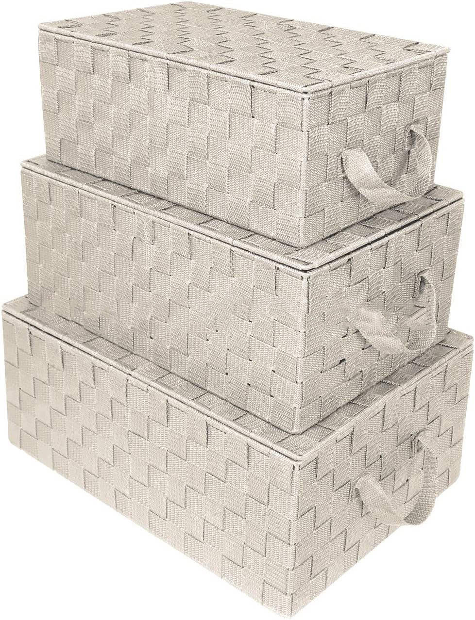 Closet woven Storage Baskets for shelves with lid Cube Organizer Set Stackable Fabric Storage Bins with Handles