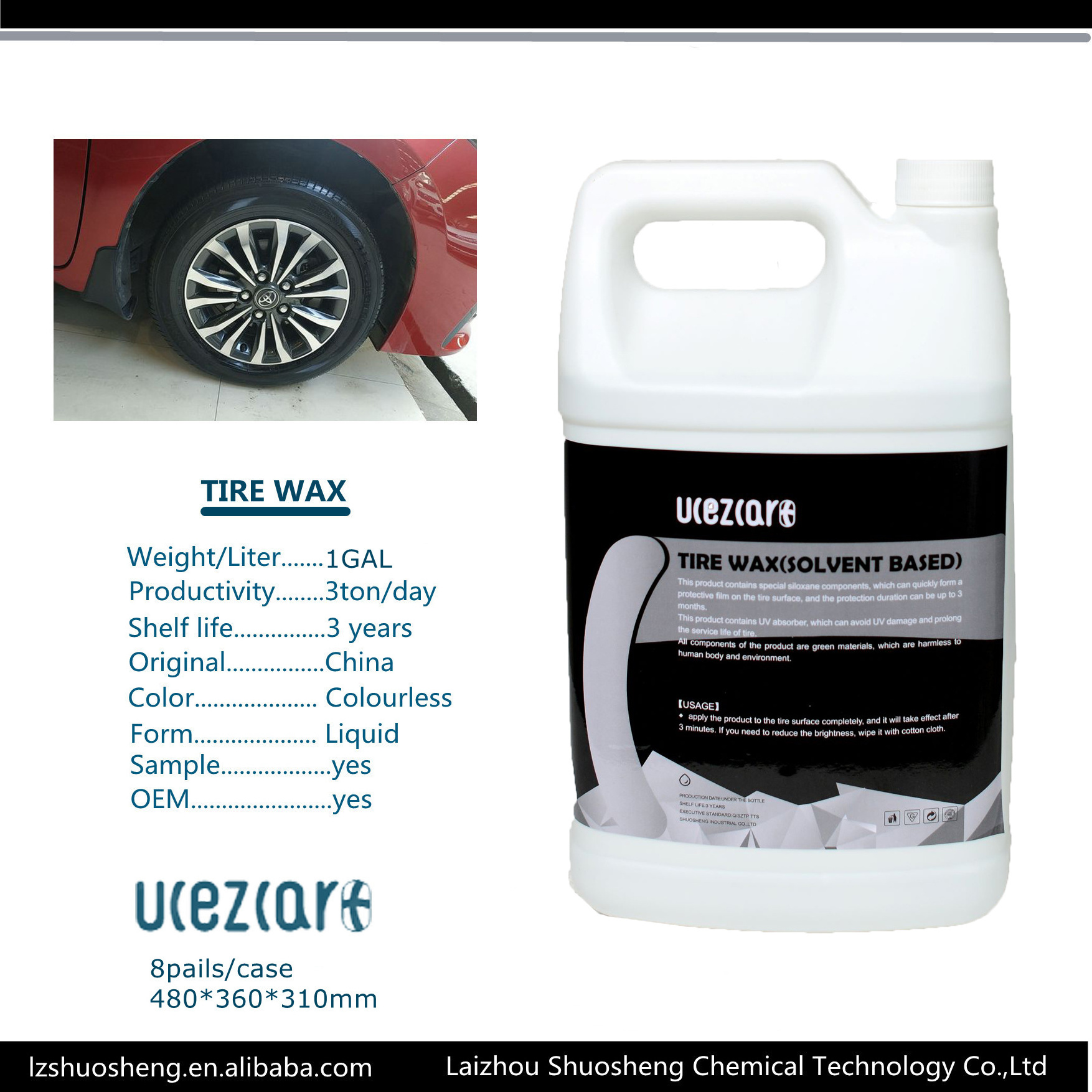 Leading-edge UCEZCAR+ 5 gallons car detailing products tire shine 500ml car detailing chemicals tire wax liquid spray shining