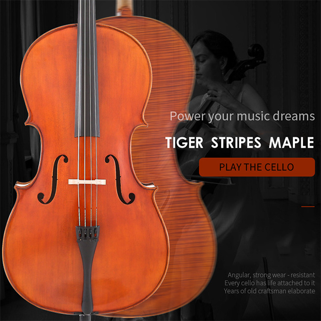 High Quality 4/4 1/8 Master Oil Varnish Solid Wood Red Brown Cello for Professional with Natural Flame