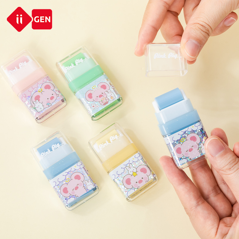 IIGEN Hot selling TPR material rubber eraser pig roll eraser for children school stationery kawai pencil erasers