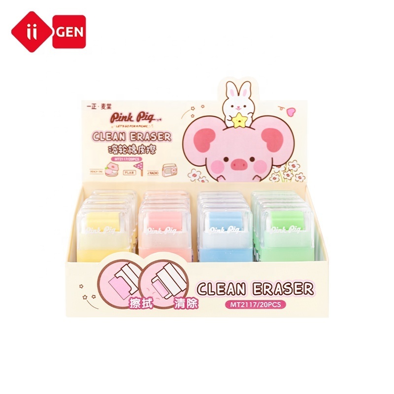 IIGEN Hot selling TPR material rubber eraser pig roll eraser for children school stationery kawai pencil erasers