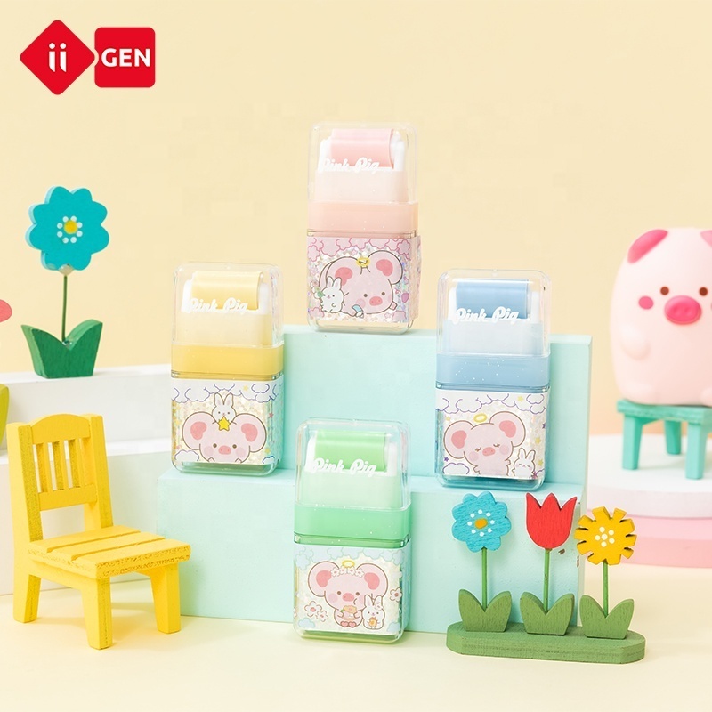 IIGEN Hot selling TPR material rubber eraser pig roll eraser for children school stationery kawai pencil erasers