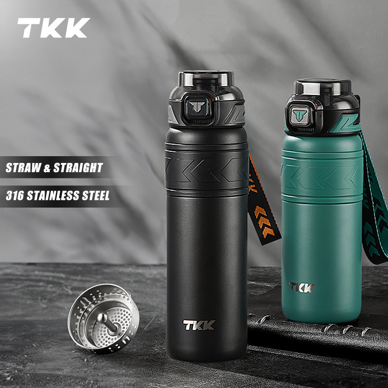 600ml 1000ml 16oz 32oz 316 stainless steel thermos with straw Vaccum Insulated Thermo Wide Mouth  Double Wall coffee bottle