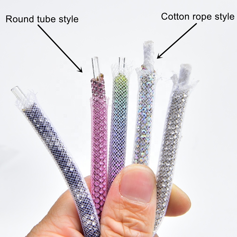 High Quality 6Mm Rhinestone Cord Drawstring Round Tube Crystal Cotton Rope Diy String For Hoodie Garment Trouser Decoration Belt