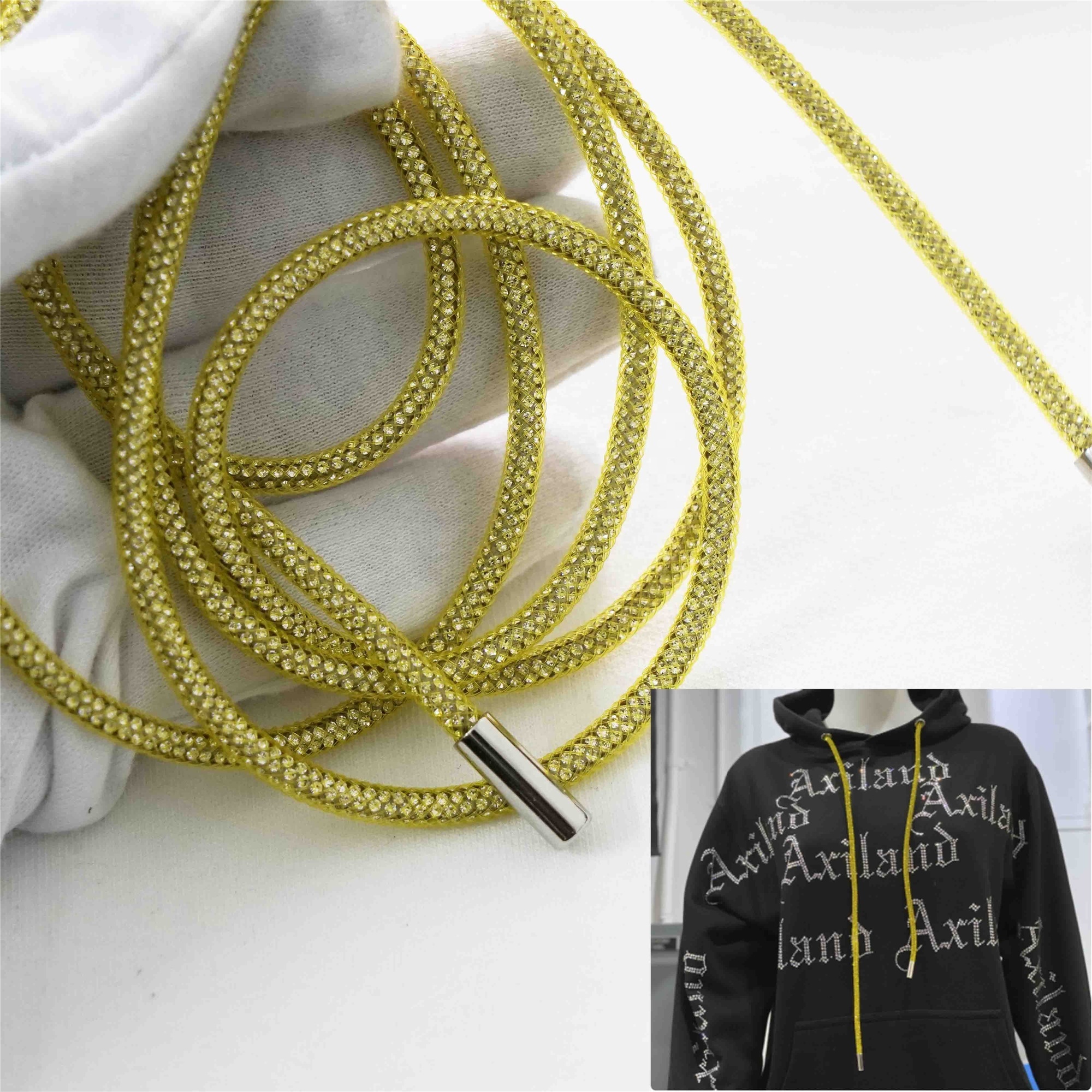 High Quality 6Mm Rhinestone Cord Drawstring Round Tube Crystal Cotton Rope Diy String For Hoodie Garment Trouser Decoration Belt