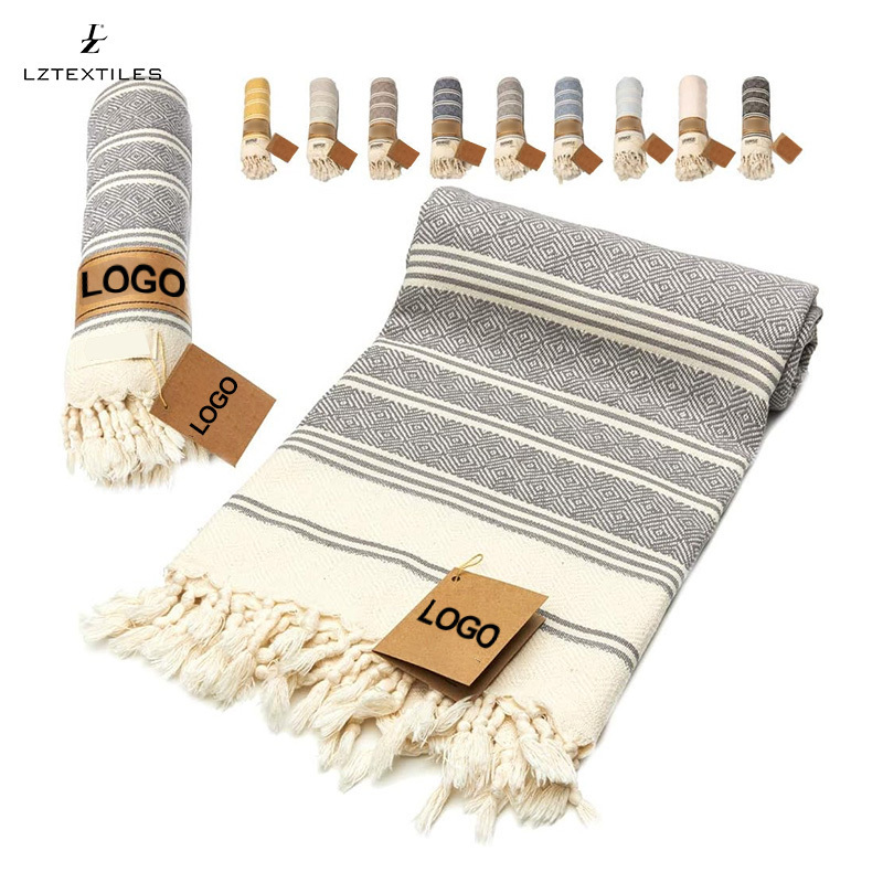 Wholesale Custom Woven Sand Free Bath Towel Turkish Beach Towel With Tassel Cotton Turkish Beach Towel in Stock