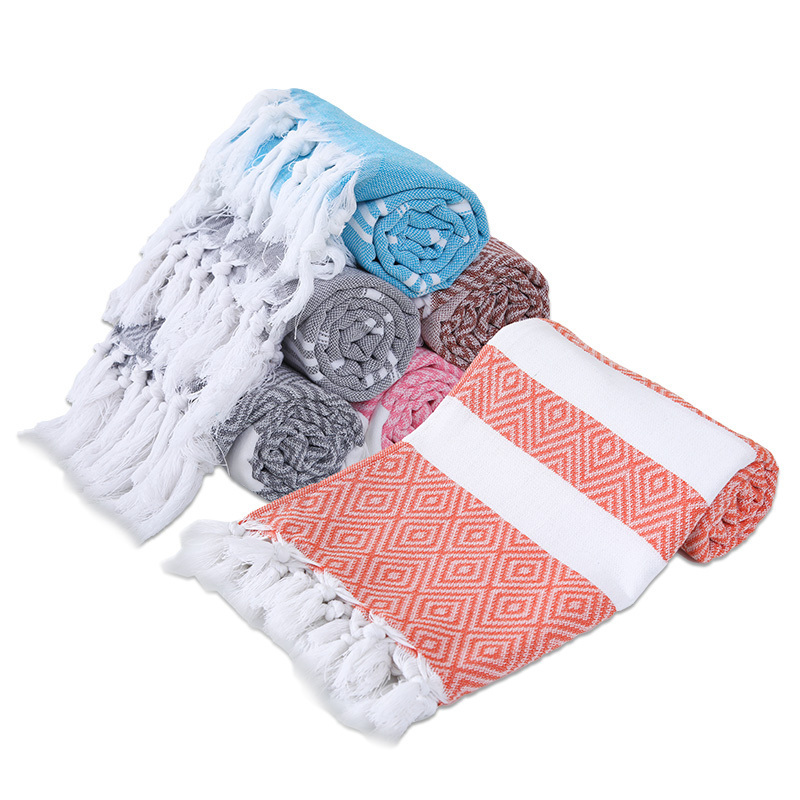 Wholesale Custom Woven Sand Free Bath Towel Turkish Beach Towel With Tassel Cotton Turkish Beach Towel in Stock