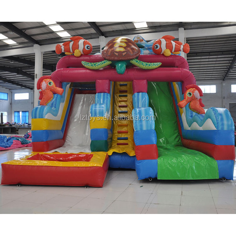 Double sided kids tiki shot island waterslide with pool inflatable water slide commercial