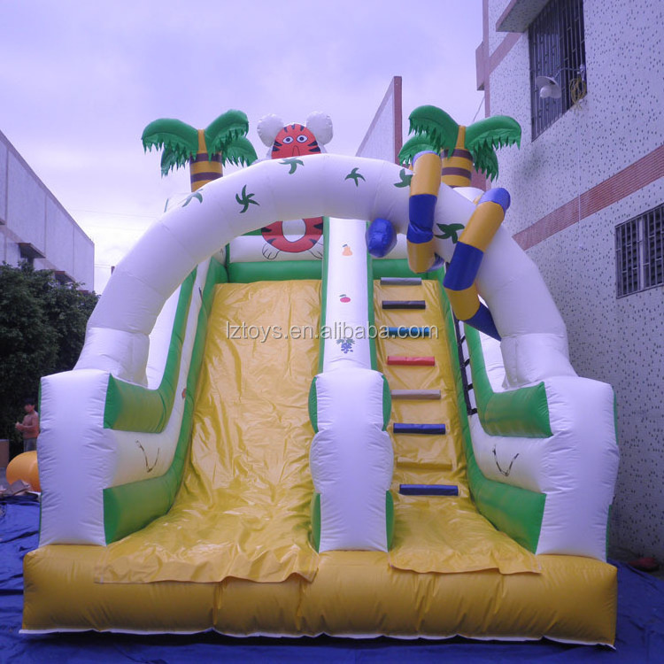 Double sided kids tiki shot island waterslide with pool inflatable water slide commercial