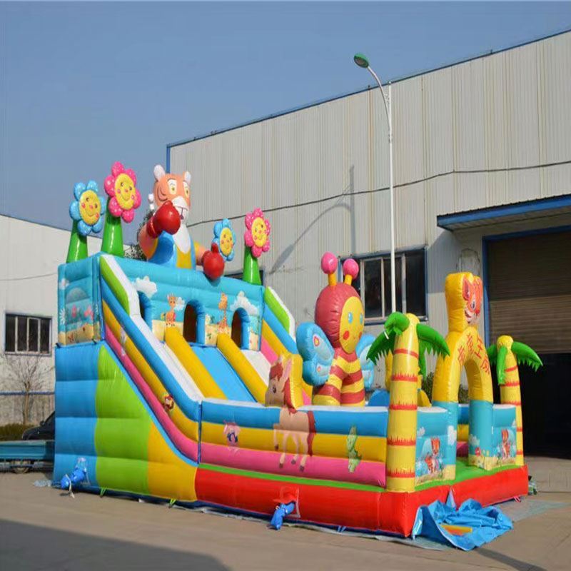 Double sided kids tiki shot island waterslide with pool inflatable water slide commercial