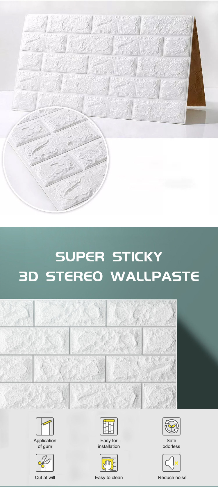 Home interior decoration self adhesive foam 3d brick wallpaper wall tiles