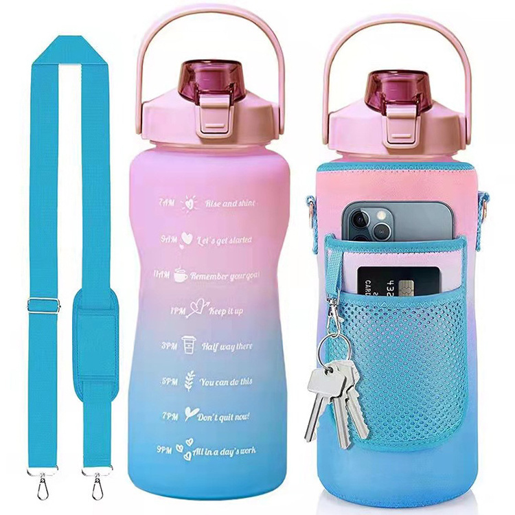 Sport Water Bottle with Sleeve Motivational Water Bottle Sleeve 2 Litre Water Bottle 2.2L Half Gallon Camping Gym Metal CLASSIC