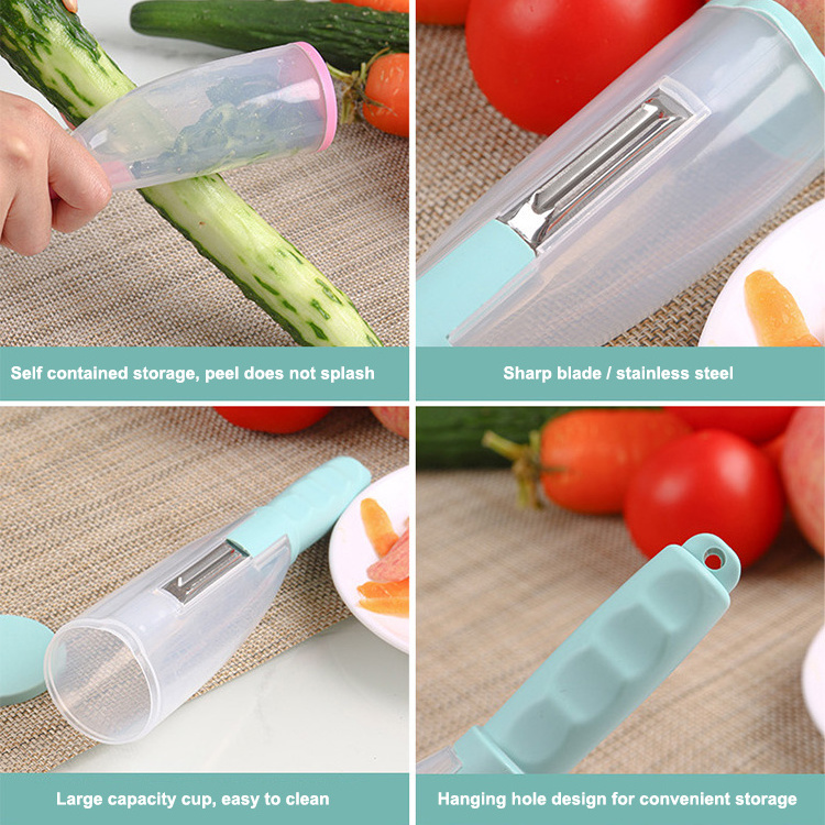 3 In 1 Multi Function Kitchen Stainless Steel Storage Peeler Carrot Manual Potato Apple Fruit Vegetable Peeler With Container